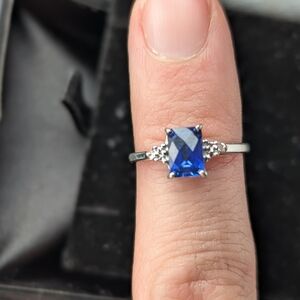 Vintage 14k Sterling Silver Ring with Blue Sapphire